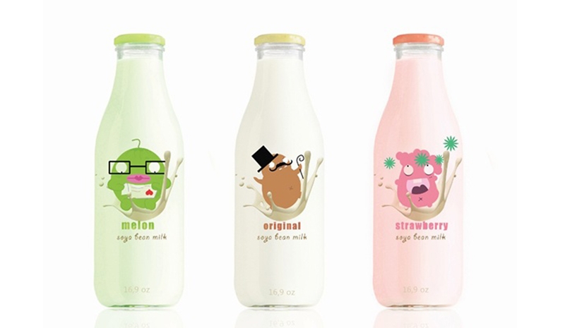 趣味瓶裝豆奶包裝設-插畫人物包裝-豆漿包裝設計-瓶裝便簽設計-豆制品包裝設計-營養早餐外賣包裝設計